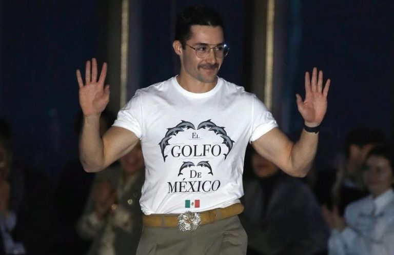 Mexican designer sports activities Gulf of Mexico shirt at NY Vogue Week