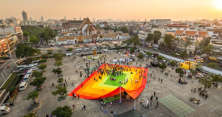 MVRDV transforms plastic waste into “mega mat” woven into bangkok