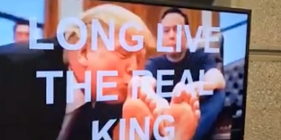 Federal computer systems have been hacked to point out that Trump’s pretend video kissing Elon Musk’s toes