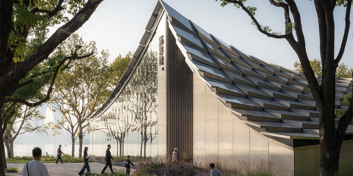 Massive reveals Jinji Lake pavilion with pixelated glass roof on the Suzhou water