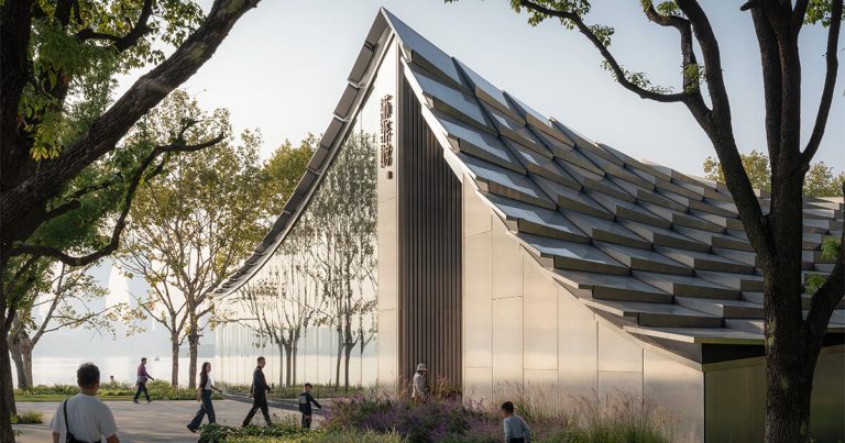 Massive reveals Jinji Lake pavilion with pixelated glass roof on the Suzhou water