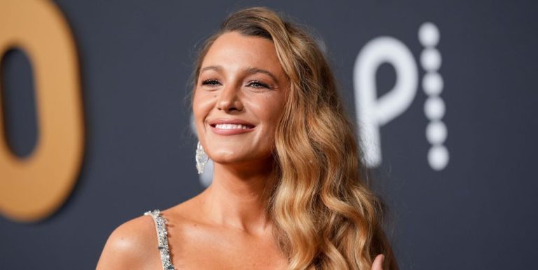 Blake Energetic nodded to It Ends With Us in a floral silver gown at SNL50