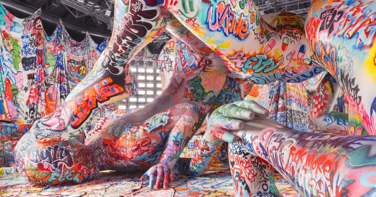 The Diesel F/W 2025 set takes over the set up coated with inflatable graffiti