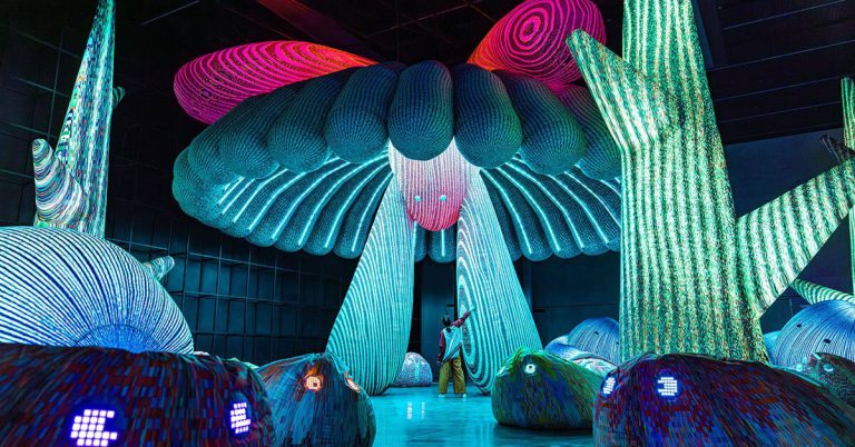 Exhibition of immersive forest dancers for quoz Arts Fest from Dubai