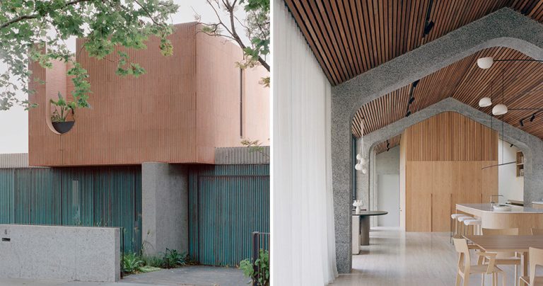 The copper facade wraps the home of the Pandolfini architects of Glen Iris, Australia