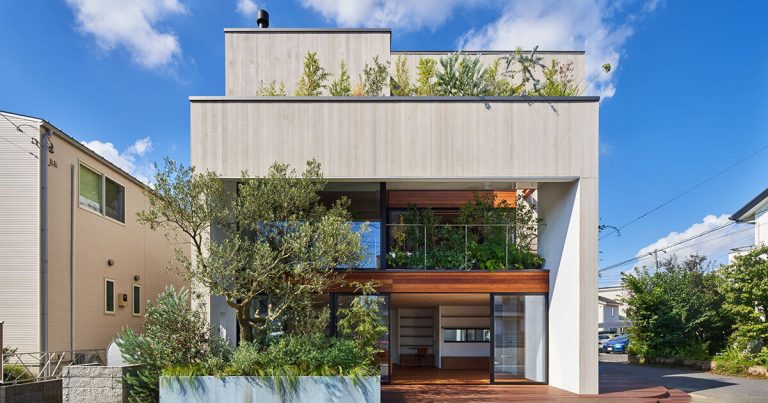 “Home F” strengthens the neighborhood bonds with a typical greenery and open areas in Japan