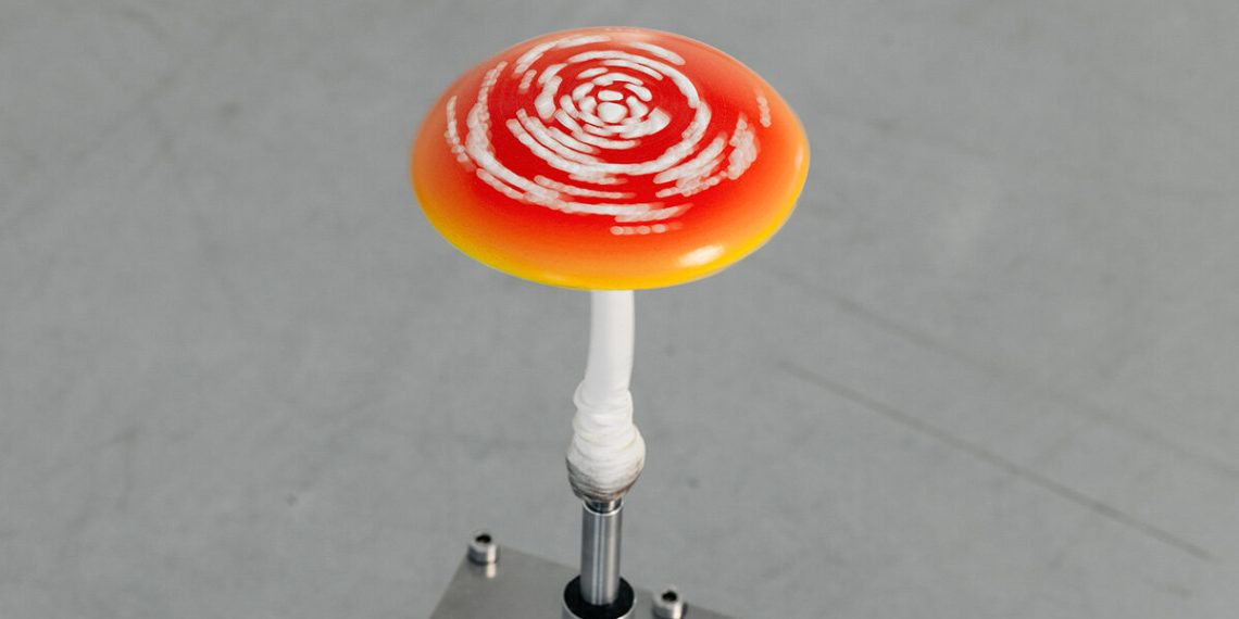 The mushroom duplicate activates its axis in Carsten Höller’s exhibition at Micheline Szwajcer Gallery