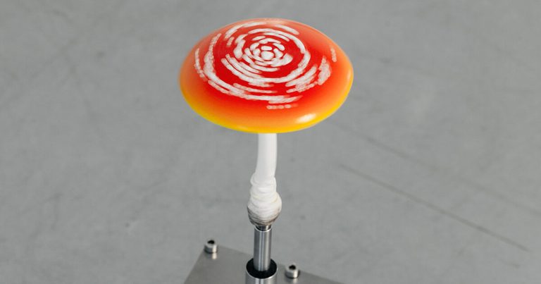 The mushroom duplicate activates its axis in Carsten Höller’s exhibition at Micheline Szwajcer Gallery