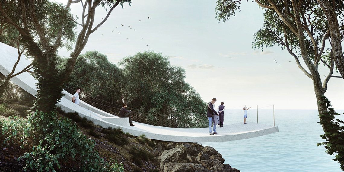 Minimalist viewpoint to droop guests on the rugged rock in Portugal