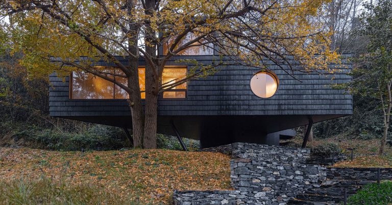 Geometric openings Pierce elevat TreeHouse by Moguang Studio