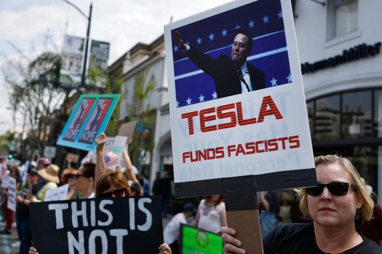 Protests in opposition to Musk’s cleansing of the US authorities Schwarm Tesla Showrooms