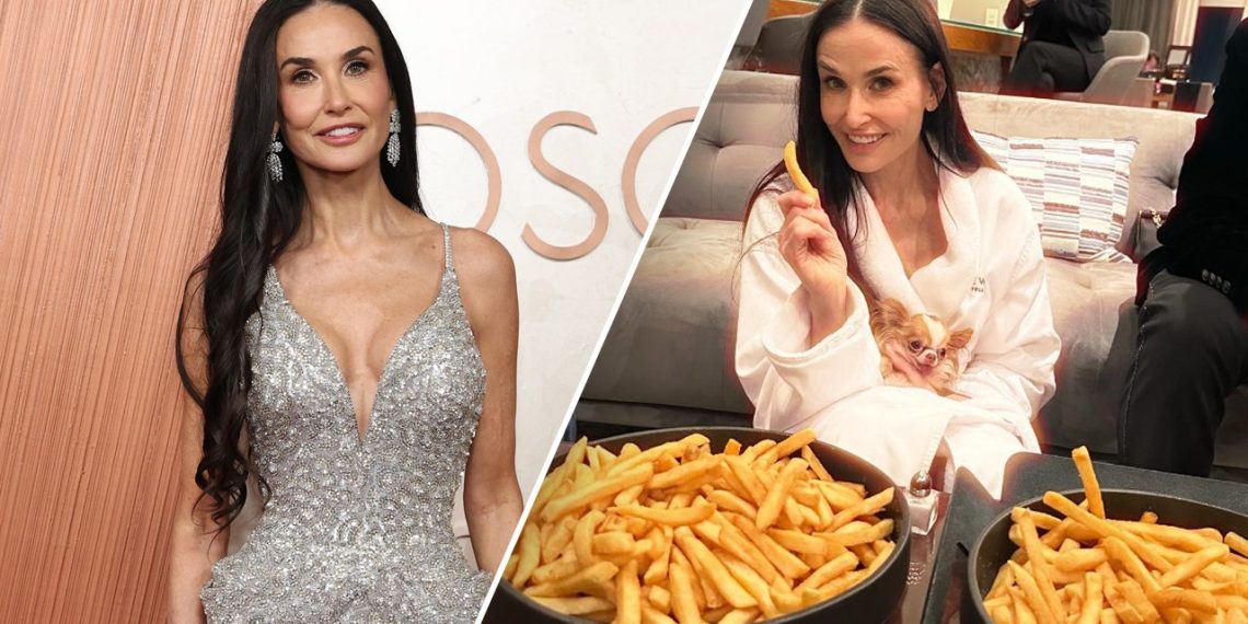 Demi Moore handles her Oscar loss together with her canine and massive bowls of French fries