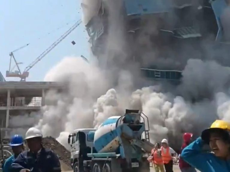 A 7.7 measurement earthquake in Myanmar induced the crash of a constructing in Thailand