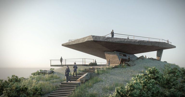 Meishajian city viewing platform with line+ resembles with stone boulder in Shenzhen
