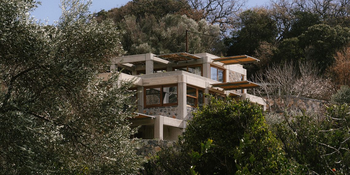 Sigurd Larsen Crafts Meraki Studios as a concrete grid within the terrace subject in Crete