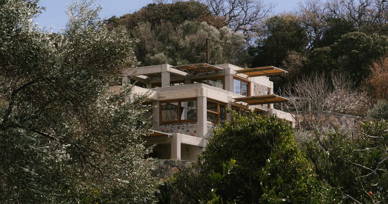 Sigurd Larsen Crafts Meraki Studios as a concrete grid within the terrace subject in Crete
