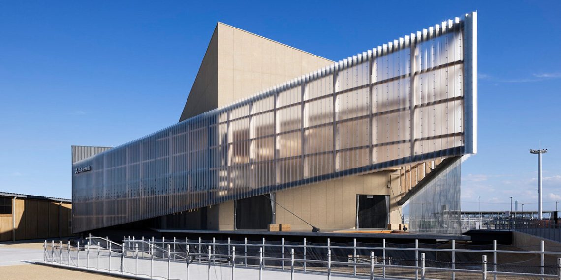 The Mitsubishi Pavilion at Expo 2025 Osaka rises like a “mom ship” above the bottom