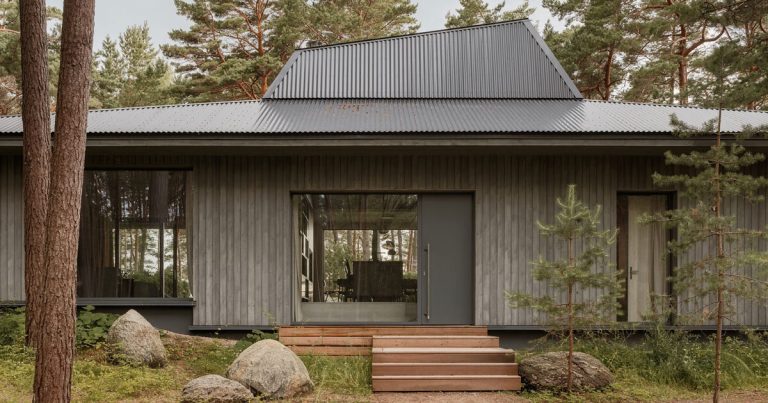 Inclined roof sculpts geometric mild over Uzv at residence by open advert