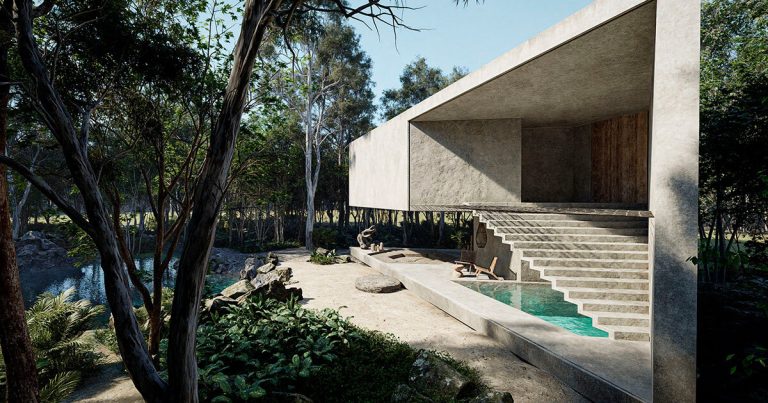 Gross and daring concrete geometrics form the muse of Praactic Mexican residence