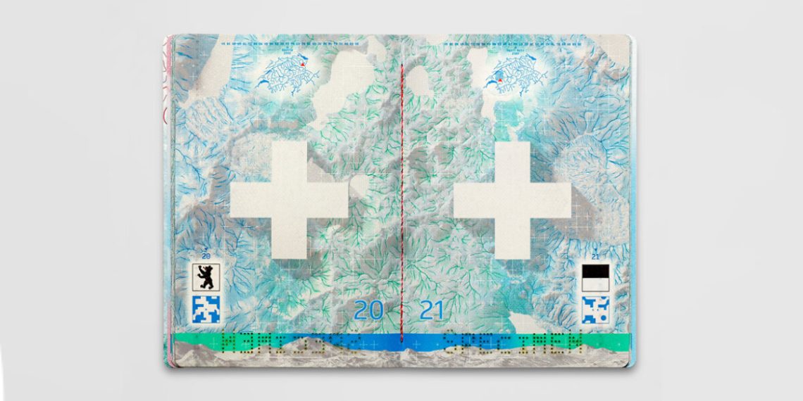 Final -generation Swiss Passport by Retinaa illustrates mountains, valleys
