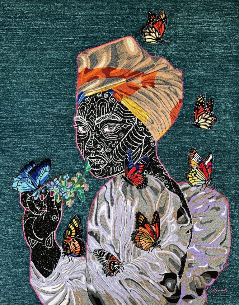 The royal portraits evoke the parable and energy in Simone Elizabeth Saunders-Colossal’s textiles