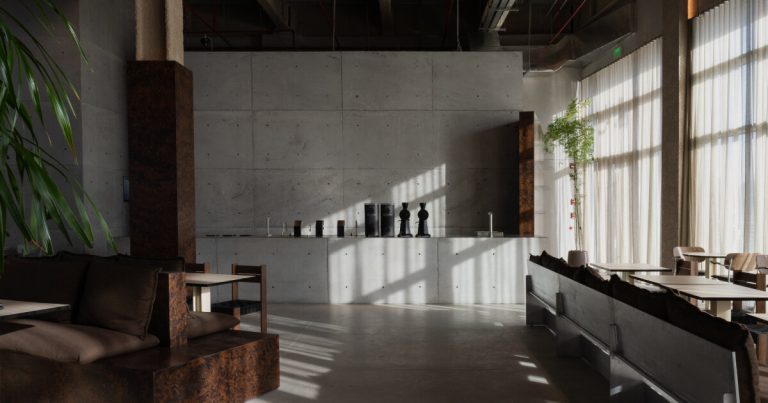 The Shell+Core cafe from Abu Dhabi hugs Wabi-Sabi and brutalism