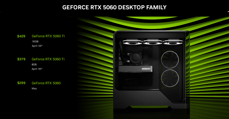 RTX 5060 ti nvidia arrives on April 16 beginning with $ 379
