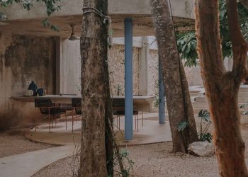 The Mexican home of Ludwig Godefroy runs like a porous concrete peel across the lush courts