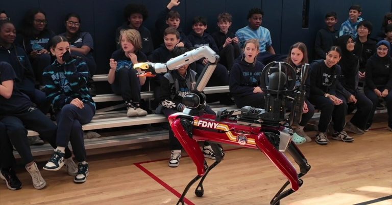 FDNY robotics unit demonstrates firefighters for Queens college students