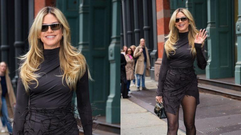 Heidi Klum Goes Asymmetrical in Feather-detailed Minidress by LaPointe