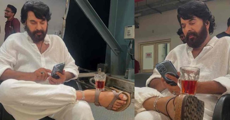 Mammootty balances tea on his leg, web steams up
