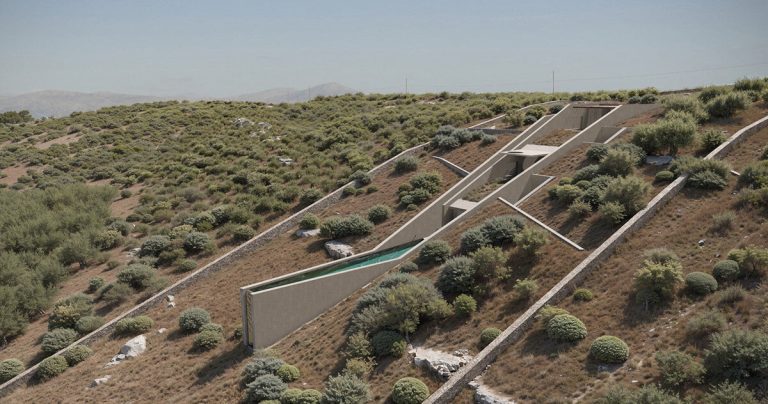 Mykonos Architects incorporates residence -shaped home in Crete Land