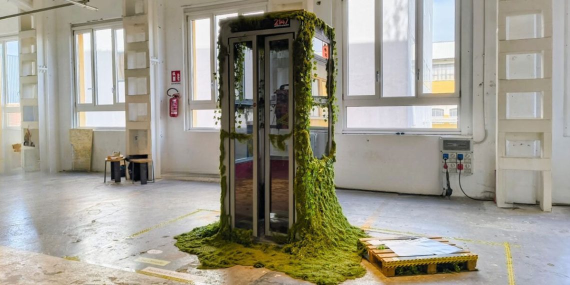 Ai Voice Agent is integrated into the phone cabin lined with muscular tissues at Milan Design Week