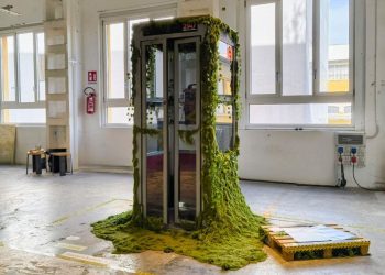 Ai Voice Agent is integrated into the phone cabin lined with muscular tissues at Milan Design Week