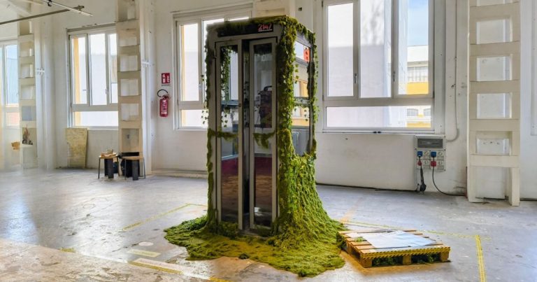 Ai Voice Agent is integrated into the phone cabin lined with muscular tissues at Milan Design Week