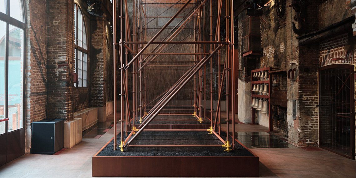 Samuel Ross at Transpune, his “Vertical River” set up for Balvenie in Milan