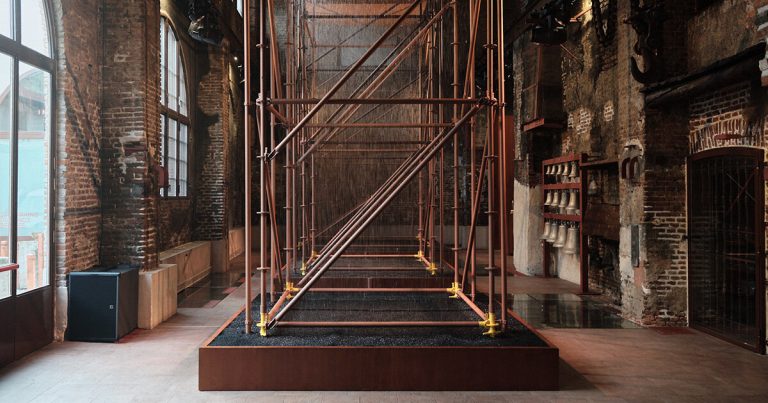 Samuel Ross at Transpune, his “Vertical River” set up for Balvenie in Milan