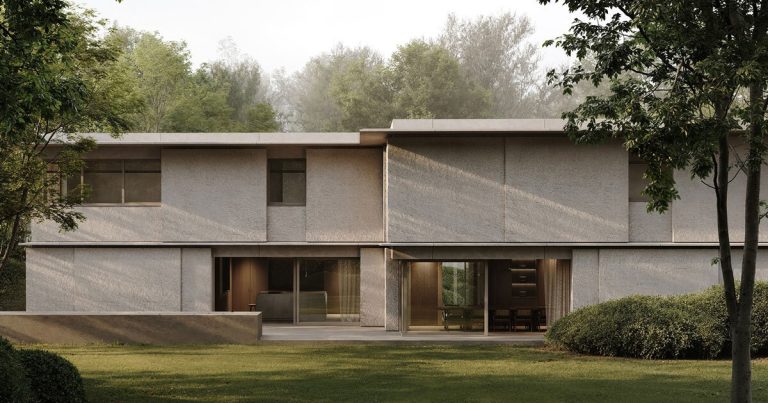 Yama Architects’ Home Wa Searches Two elongated volumes on stone plinth in Belgium