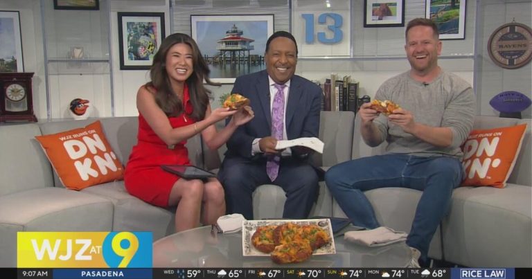 Baltimore meals influencer Chris Franzoni tries Sunnyside Cafe’s crab dip croissant with Amy and Tim