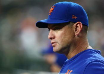 Carlos Mendoza of Mets reacts to the devastating information of Yankees