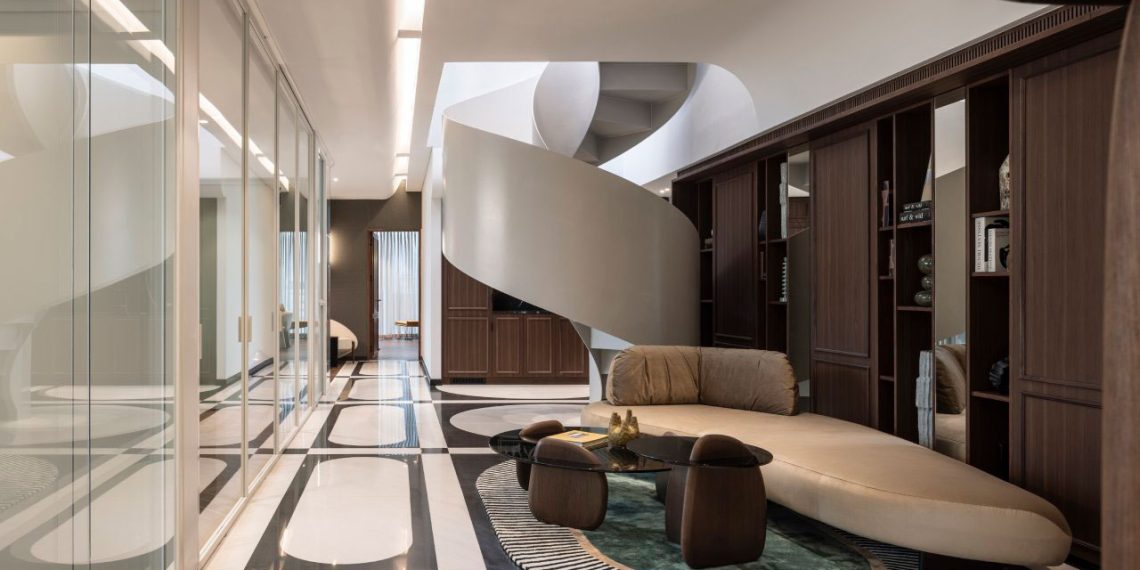 A monetary workplace in Israel combines traditional and fashionable touches