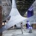 Is suspended by the 3D knitted pure fibers on the Venice Biennale 2025