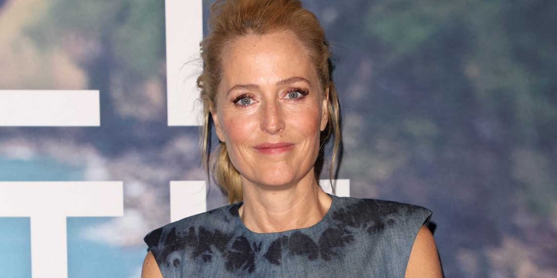 Gillian Anderson wears a luxe boucle costume by this royal-approved designer