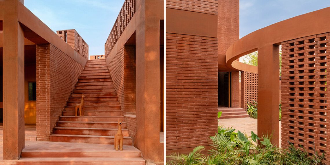 Studio Sangath makes use of brick and terracotta to mannequin the artists’ refuge