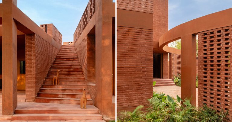 Studio Sangath makes use of brick and terracotta to mannequin the artists’ refuge