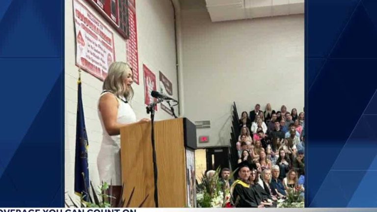 Information eight Sports activities director Bethany Miller holds a begin speech at York County commencement