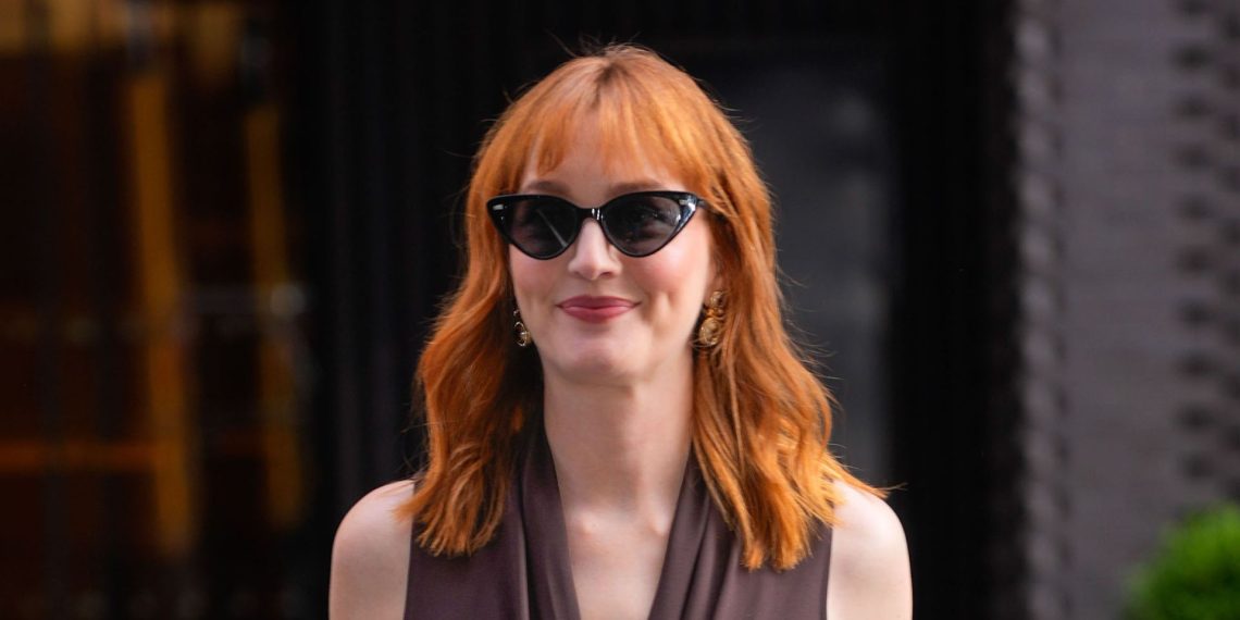 Leighton Meester’s chocolate brown jumpsuit is the proper occasionwear