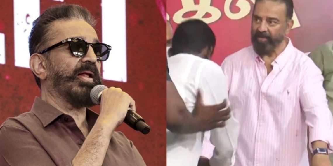 Indignant Kamal Haasan scolds fan for repeatedly insisting he pose with a sword at Makkal Needhi Maiamevent. Watch