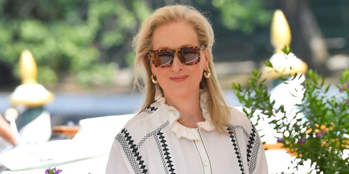 Meryl Streep’s embroidered shirt is the proper summer season high to put on with tailoring or denims
