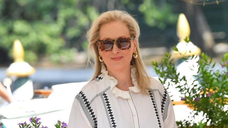 Meryl Streep’s embroidered shirt is the proper summer season high to put on with tailoring or denims